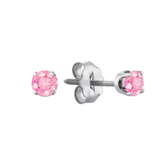 14K white gold pink sapphire earring studs - Picture 1 of 4